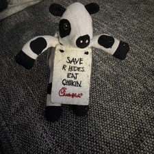 Chick Fil A Cow Save R Hides Eat Chicken 6" Plush With Sandwich Board 2002 VTG