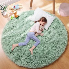 Sage Green Round Rugs for Boys Bedroom,Shaggy Circle Rug 5Ft for Kids