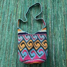 Multicolor Crochet Knit Boho Shoulder Zip Bucket Bag Purse