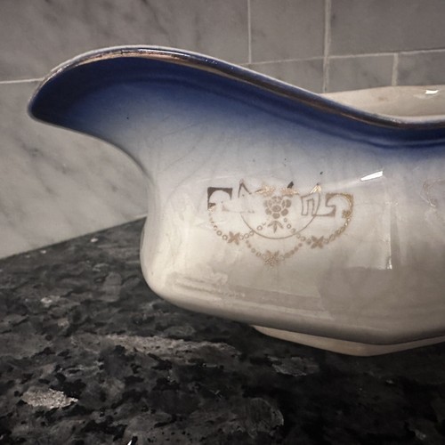 Vintage SEBRING China Co. S.P. Co. S—-V Gravy Boat Flow Blue Glaze - Picture 2 of 11