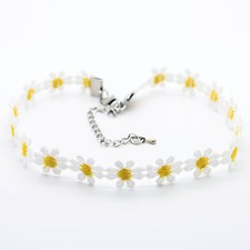 Daisy Choker Flower Necklace Boho White Yellow Lace Hippy Hippie 1pc 