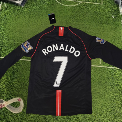 #ad MANCHESTER UNITED 2007 08 RONALDO #7 CR7 AWAY LONG SLEEVE RETRO UCL JERSEY $56.98