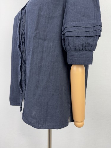 ME+EM Blue Lightweight Short Sleeve All Buttons Ruffle Business Blouse Sz US 4 - 第 9/20 張圖片
