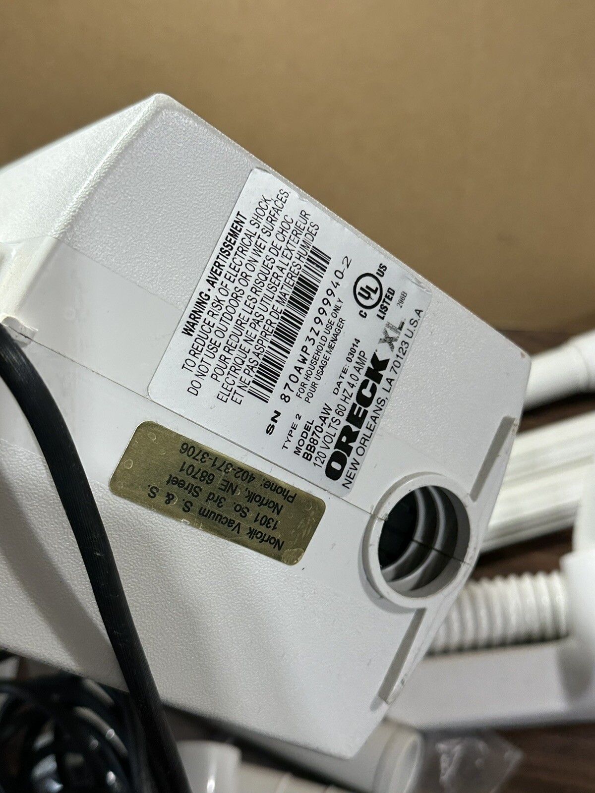 Oreck XL BB870AW Canister Handheld Vacuum w/ Attachments Vintage Made