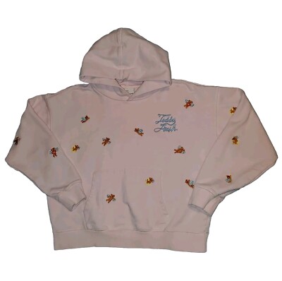 Size MEDIUM Womens Teddy Fresh Angel Bear Hoodie Pink Cropped Sweatshirt  H3H3