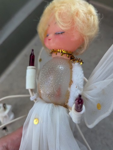 ANGEL VINTAGE NETTING LIGHTED TREE TOPPER Works Lights - Picture 4 of 10