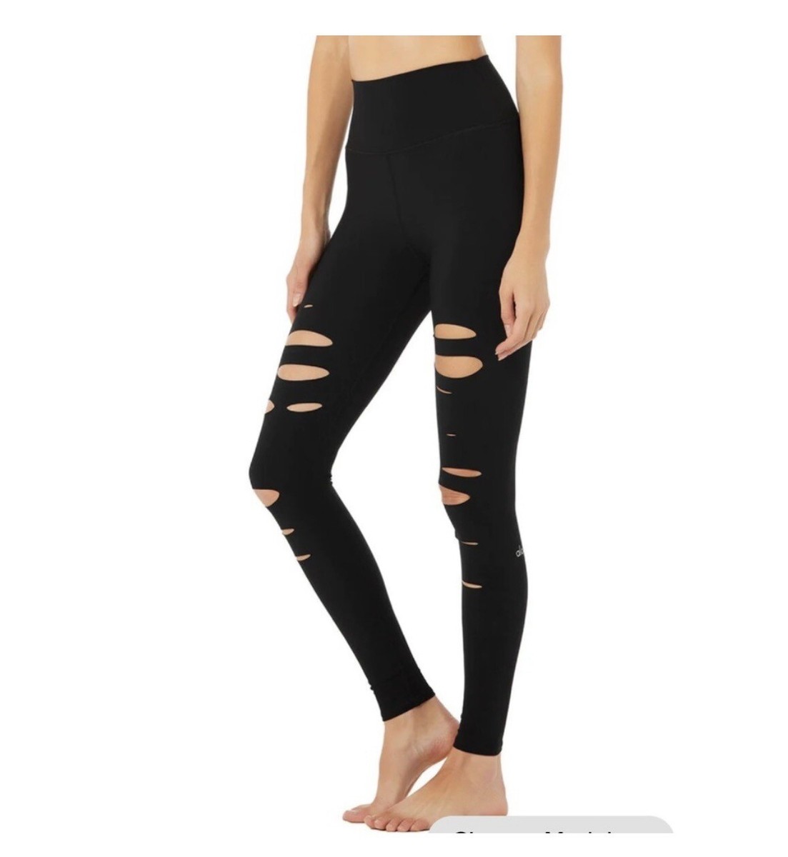 Alo Yoga Women's High-Waist Ripped Warrior Leggings - Black - Size XS