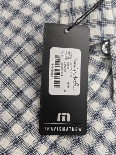 Travis Mathew Shirt Mens XL Casual Gray Check SS Button-front Logo - Picture 5 of 11
