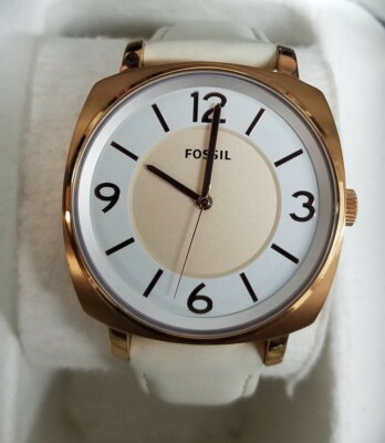 New Fossil Women\'s Georgia White Stainless Steel/Leather Watch FOSSIL GEORGIA ROSE GOLD DIAL WHITE LEATHER & ST. STEEL  main image 3