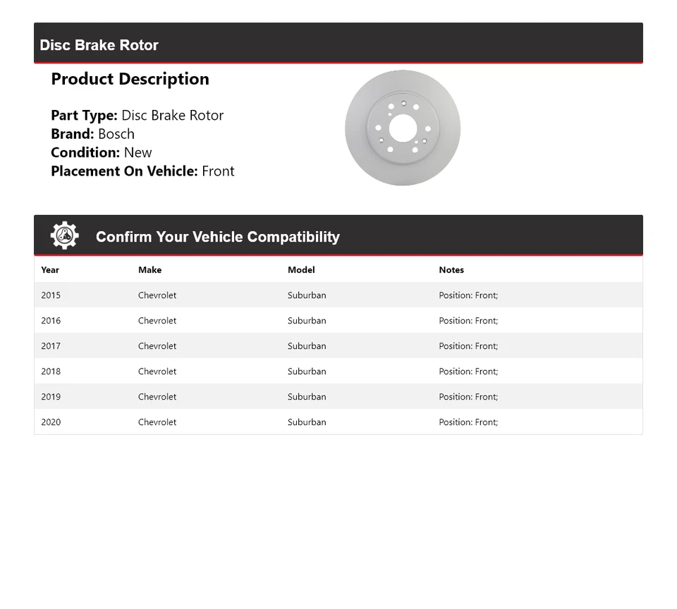 Rotor de freio a disco dianteiro 2016 Chevrolet Suburban Bosch QuietCast 2015-2020 - Imagem 2 de 4