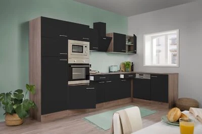 Küche Küchenzeile Winkelküche Eiche York schwarz Oliver 340 x 172 cm Respekta - Bild 1 von 4