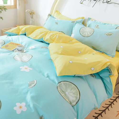 3/4pcs Cute Cartoon Fruit Bedding Set Flat Bed Sheet Duvet Cover Pillowcase - Bild 19 von 48