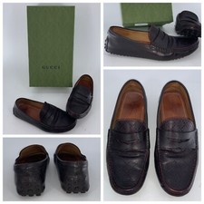 Gucci Penny Slip On Loafers Sz. 7 Diamante Brown Leather Italy W/Box YGI H4S-6