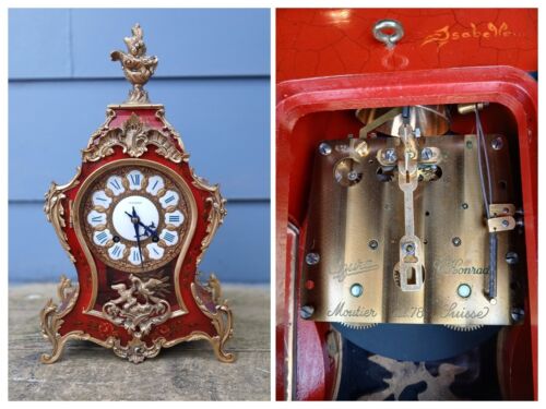 Vintage Bucherer Louis XV Boulle Style Clock w/ Shelf - Exc Running Condition
