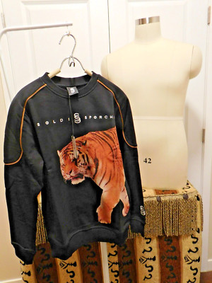 SOLDI SPORCHI - BLACK FRENCH TERRY SWEATSHIRT W/TIGER -HIP HOP - MEN SIZE S -NWT
