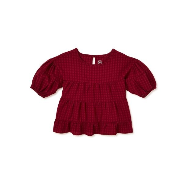 Wonder Nation Girls Burgundy Woven Babydoll Tiered Top Shirt L(10/12)#WNS3