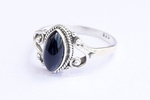 925 Sterling Silver Marquise Shape Black Onyx Handmade Ring All Size KGJ-R-1015 - Picture 3 of 3