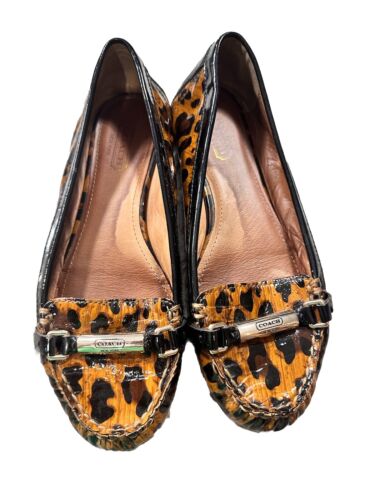 Coach Women's Patent Leather Leopard Print Flats Loafers Size 6M