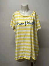 Kim Rogers women’s plus  1X Tee yellow striped Sunkissed shirt Cotton