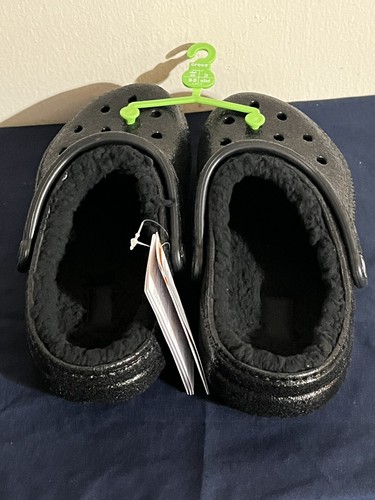 Crocs Classic Glitter Lined Clogs Black Faux Fur Line - Multiple Sizes - Picture 4 of 4