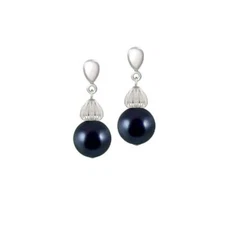 Solitaire Midnight Blue Pearl Silver Tone Drop Pierced Earrings