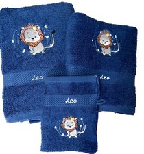 Duschtuch, Handtuch oder 2er Set Löwe, Elefant, Geschenk bestickt personalisiert