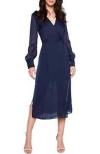 Bardot L14703 Womens Navy Shadow Stripe Faux Wrap Midi Dress Size Large