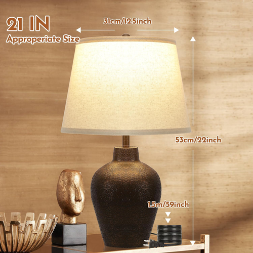 Farmhouse Rustic Table Lamps Set of 2 for Bedroom Living Room End Table Dark Bro - Picture 4 of 12