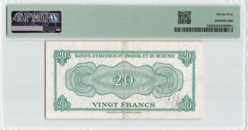 BURUNDI 20 Francs 1960 (ND 1964), P-3, Overprinted Note, PMG 35 Choice VF, Rare - Picture 2 of 2