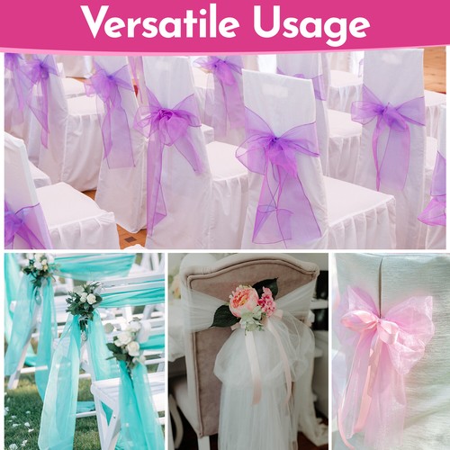 Silla de organza de boda fajas ancho lazo completo para decoración de fiesta 1x-100x - Imagen 264 de 391