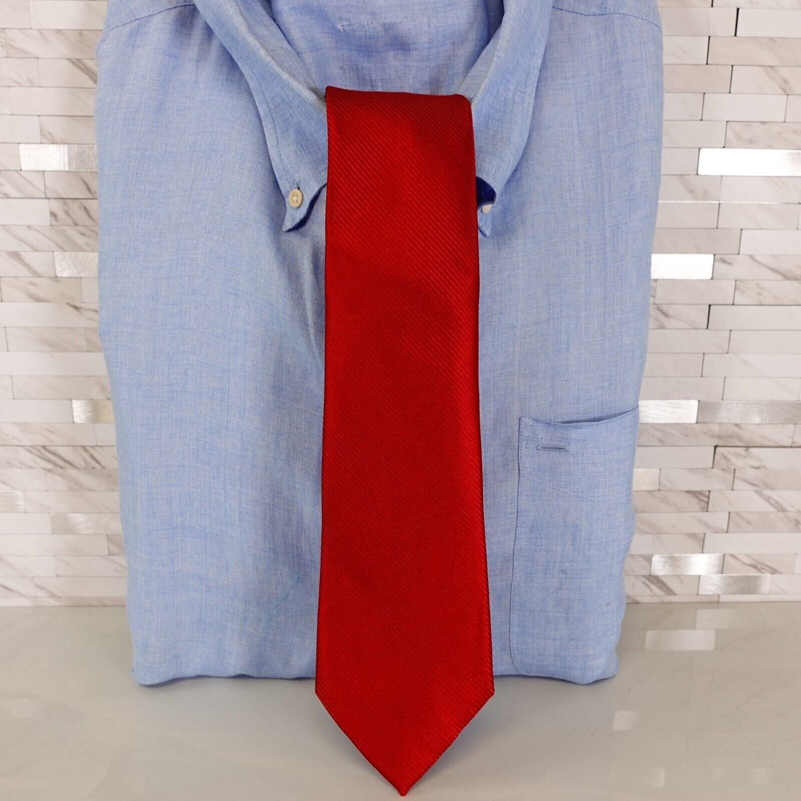 Saddlebred Neck Tie Mens Red Solid Basic Minimal … - image 2