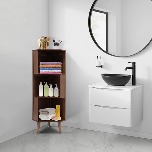 33*115cm/13*45.3 Inch Three-tier Brown Storage Cabinet Corner Storage Shelf - Picture 24 of 24