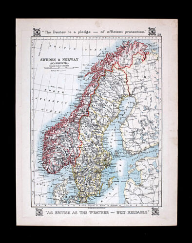 1921 Johnston Map Sweden Norway Scaninavia Finland Stokholm Christiania - Dexter - 第 1/2 張圖片