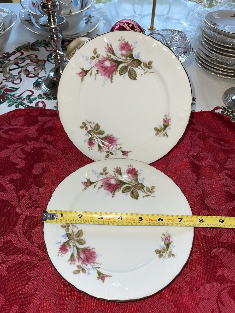 VINTAGE ROYAL ROSE FINE CHINA 7” Salad PLATES- JAPAN Moss Rose set