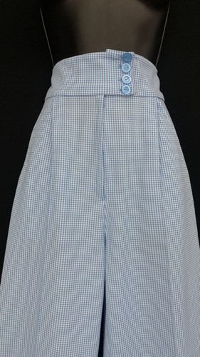 Pantalone vintage anni 70 blu bianco gamba larga, palazzo fondo a campana vita alta S 26 30 - Foto 2 di 12