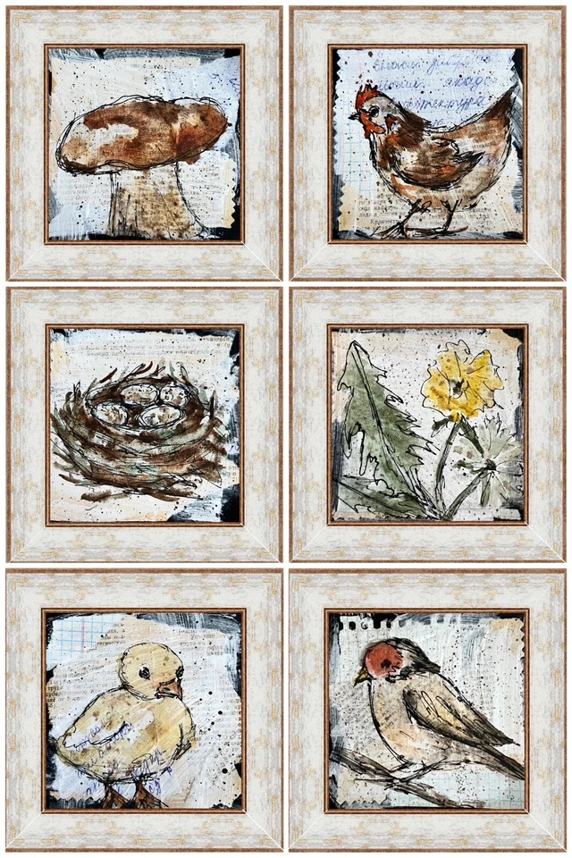 Framed Original Painting Set Miniature Art Lot Animal Art Floral Bird Painting - Image 4 of 4