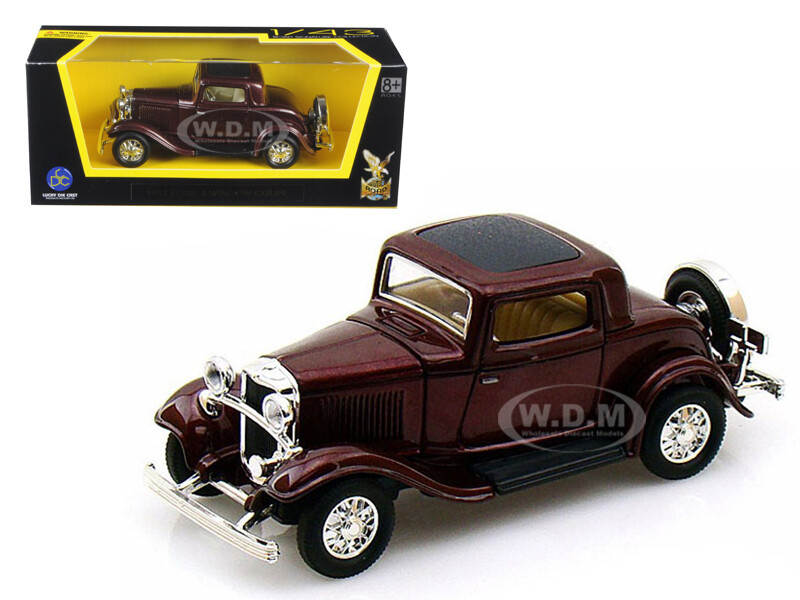 1932 FORD 3-WINDOW COUPE BURGUNDY 1/43 DIECAST MODEL CAR BY ROAD