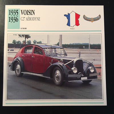 Voisin C27 Aerodyne 1935-1936 Spec Sheet Info Card