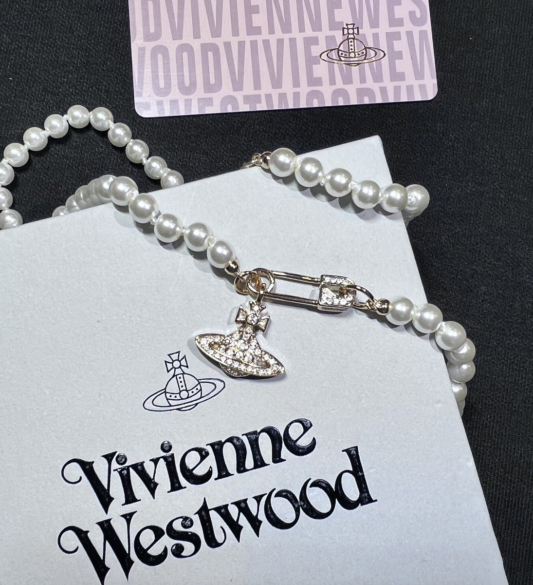 Vivienne Westwood NaNa Safety PIN Crystal ORB Chain pearl