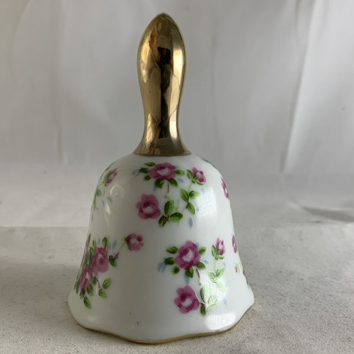 Vintage Enesco Bell with Pink Roses & Gold Accents Japan Ceramic - Picture 4 of 7