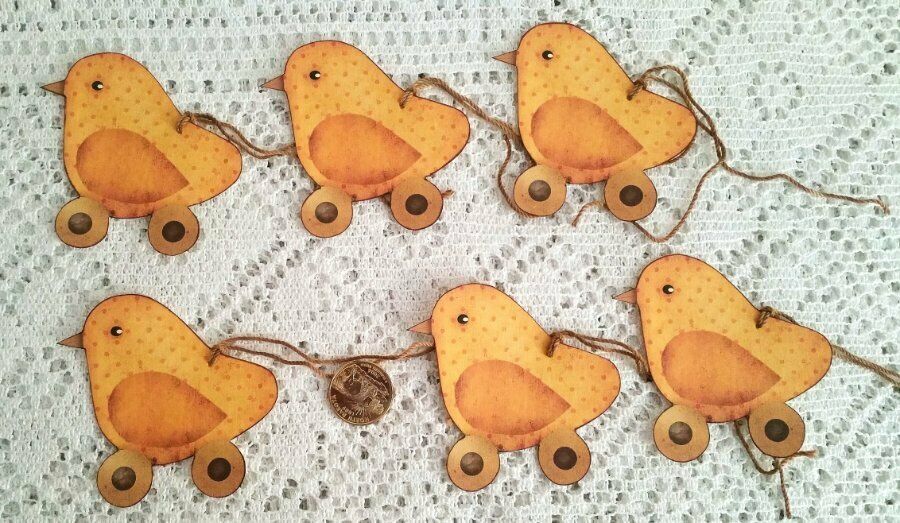 6~Easter~Primitive~Chick~Grungy~Fussy Cut~Linen Cardstock~Gift~Hang~Tags~Ornies