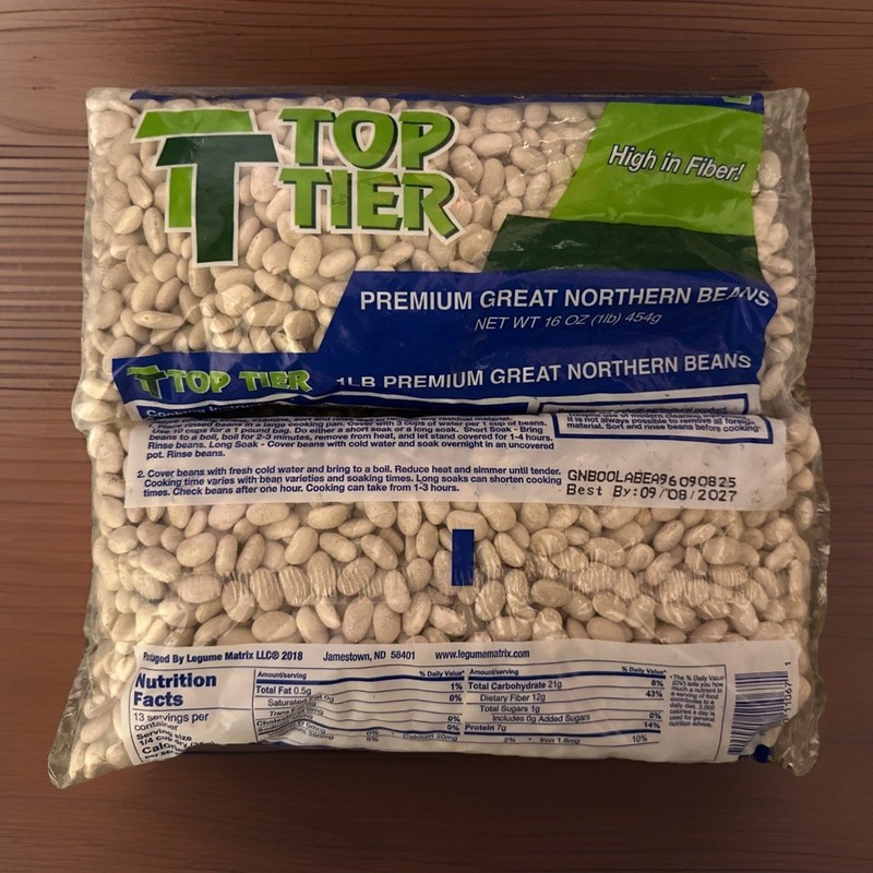 Lot Of 2 Premium Great Northern Beans Top Tier Dry Food BB 9/27 NEW 1 LB Each