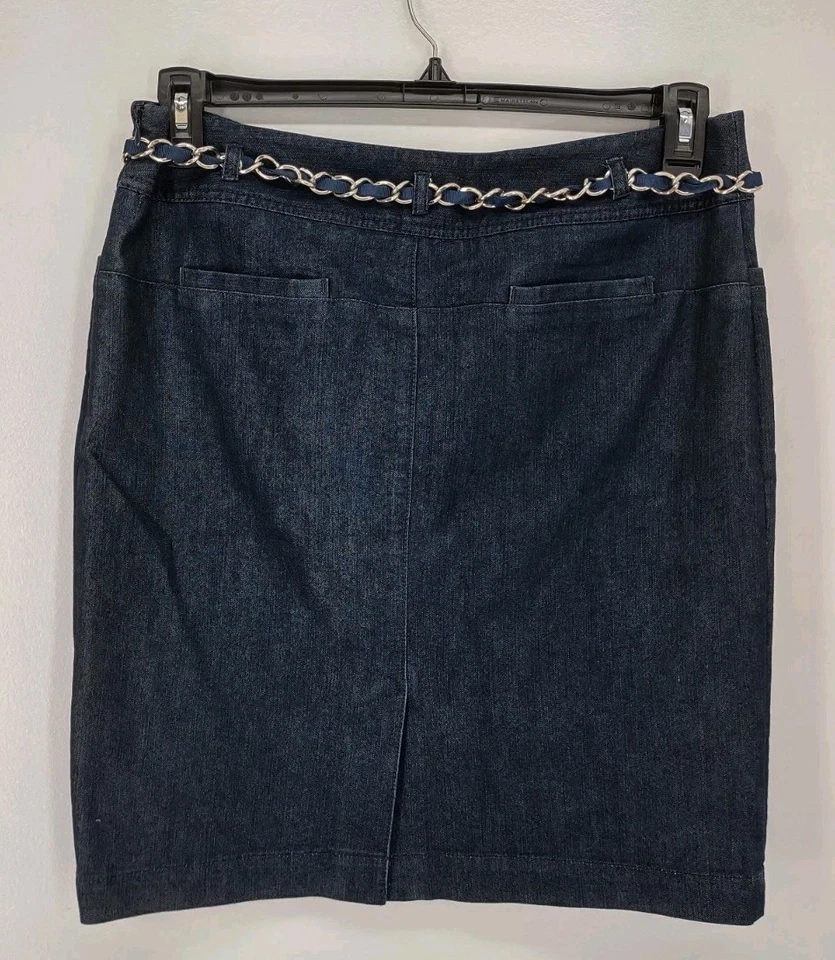 Falda Jean Kenneth Cole Reaction Talla 8 Lápiz Denim Cinturón Azul Bolsillos Elásticos Foto 2 de 4