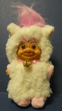 VINTAGE RUSS 4" LAMB TROLL WITH PINK HAIR - PERFECT FOR EASTER