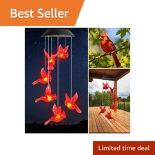 MorTime Cardinal LED Solar Wind Chime 29" Outdoor Hanging Garden Gift