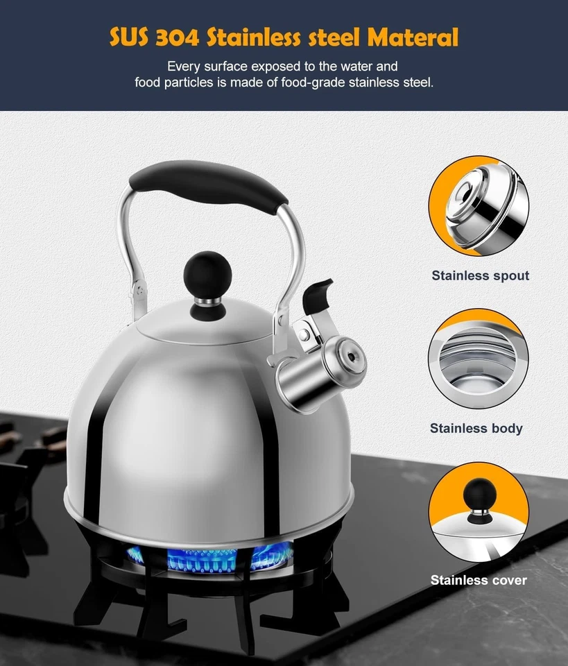 Свистящая плита чайник 3QT из нержавеющей стали для домашней кухни - Изображение 3 из 4