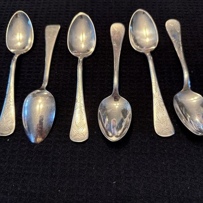 Vintage Set Of 6 Aurora XII Teaspoons 5 7/8 L With Elegant Etched Leaf Pattern