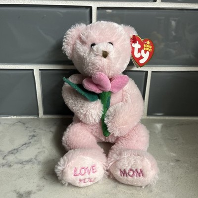 Ty Love U Mom Pink Mother's Day Bear Flower 8'' Beanie 2005 Boys Girls 3 MWMT