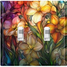 Metal Light Switch Outlet Cover Decorative Wall Plate Colorful Floral Art EFW116