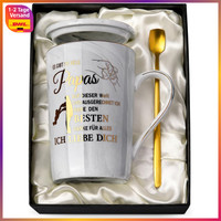 Becher 400Ml Grau Marmor Mit Golddruck FüR Papa, Geschenkset Mit LöFfel